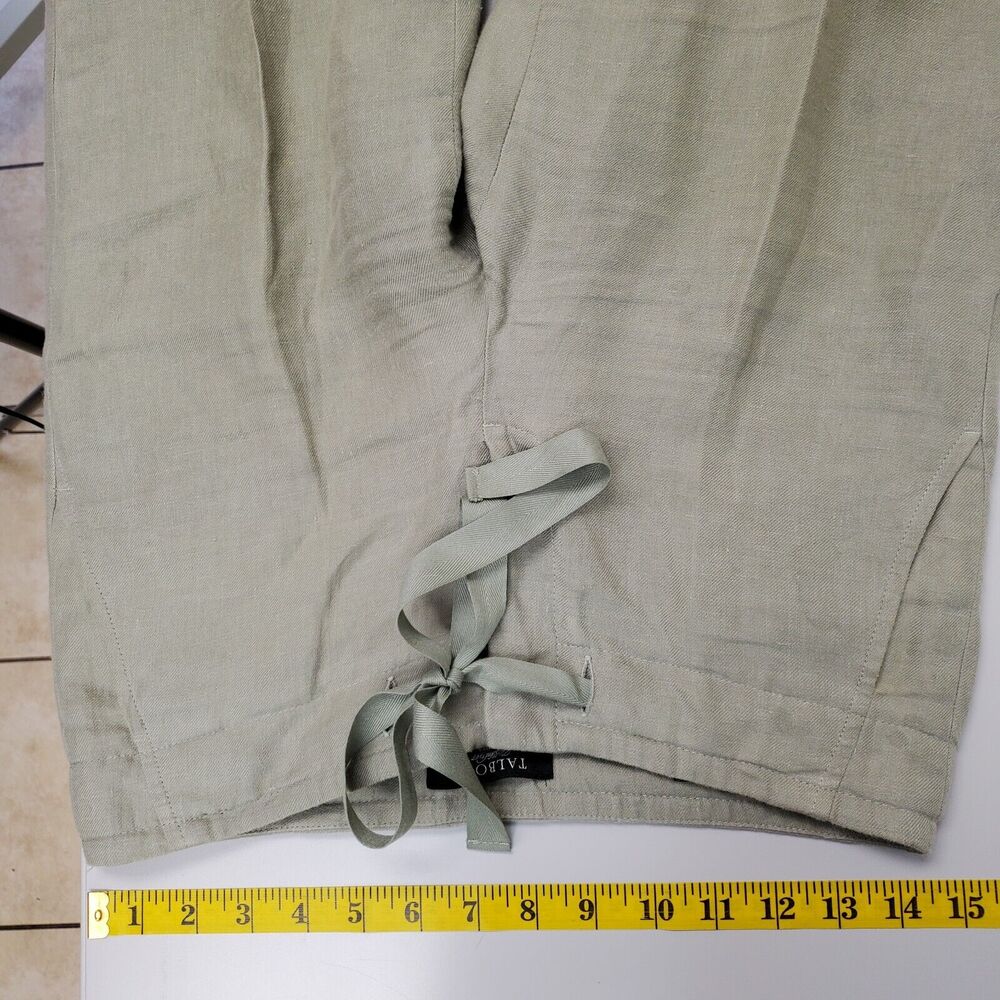 Talbots Pants Womens 4 Petite Linen Wide Leg Drawstring Green Beachy - Picture 10 of 13